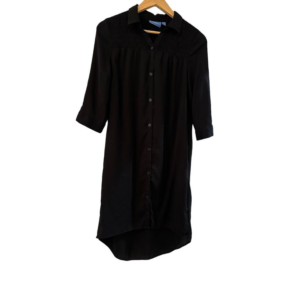 Simply Vera Wang Womens Smocked Shirt Dress Lightweight Size M Black witchy goth - Picture 5 of 15